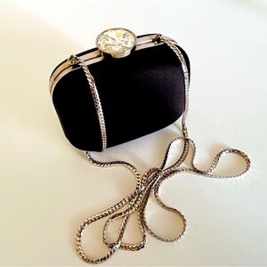 CARLISLE NY PER SE Black Satin Mini Crossbody Purse with large crystal closure